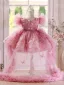 Flower Fairy Blushing Pink Butterfly Appliques Sequins Tassel Asymmetrical Birthday Flower Girl Dresses 2025 Ball Gown Scoop Neck Puffy Short Sleeve Tulle