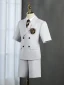 Summer 5-piece Grey Short Sleeve Boys Wedding Suits 2022 Coat Pants Shirt Tie Vest