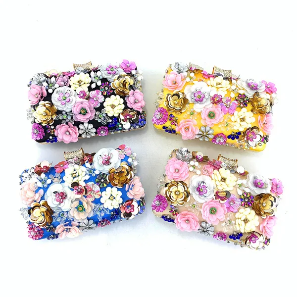 Chic / Beautiful Yellow Rhinestone Pearl Sequins Outdoor / Garden Clutch Bags 2023 Satin