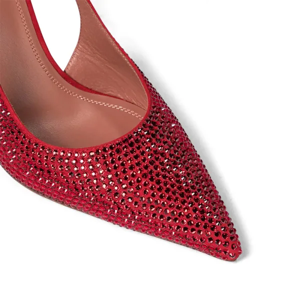 Sexy Bordeaux Faux Diamant Soirée Sandales Femme 2022 Bride Cheville 9 cm Talons Aiguilles À Bout Pointu Sandales Talons Hauts