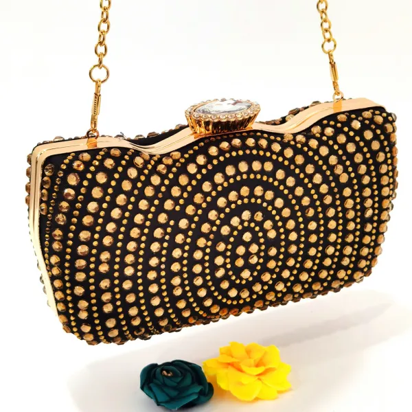 Chic / Beautiful Black Rhinestone Evening Party Womens Sandals Clutch Bags 2023 10 cm Thick Heels Open / Peep Toe Sandals High Heels Clutch Bags