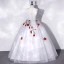 Elegant White Lace Flower Prom Dresses 2022 Ball Gown Strapless Sleeveless Backless Floor-Length / Long Prom Formal Dresses