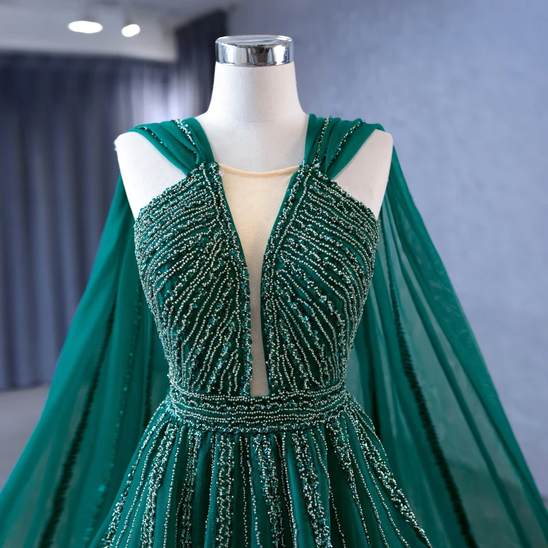 High-End Vintage Retro Dark Green Handmade Beading Sequins Prom Dresses 2023 A-Line