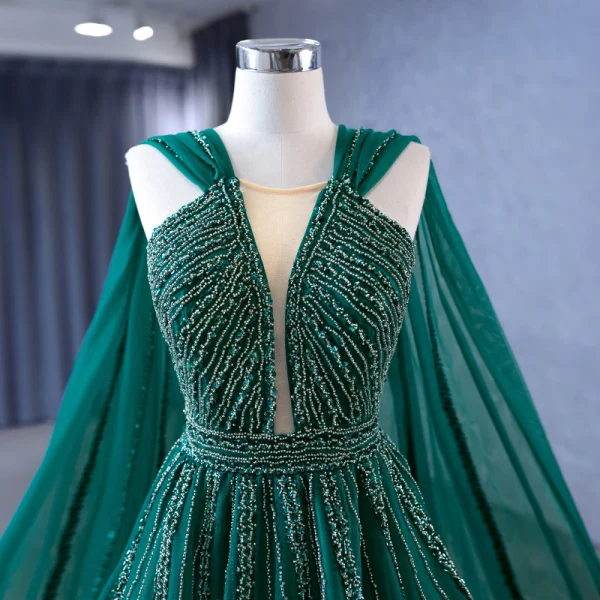 High End Vintage Dunkelgrün Handgefertigt Perlenstickerei Pailletten Ballkleider 2023 A Linie Eckiger Ausschnitt Ärmellos Rückenfreies Hof-Schleppe Ball Festliche Kleider