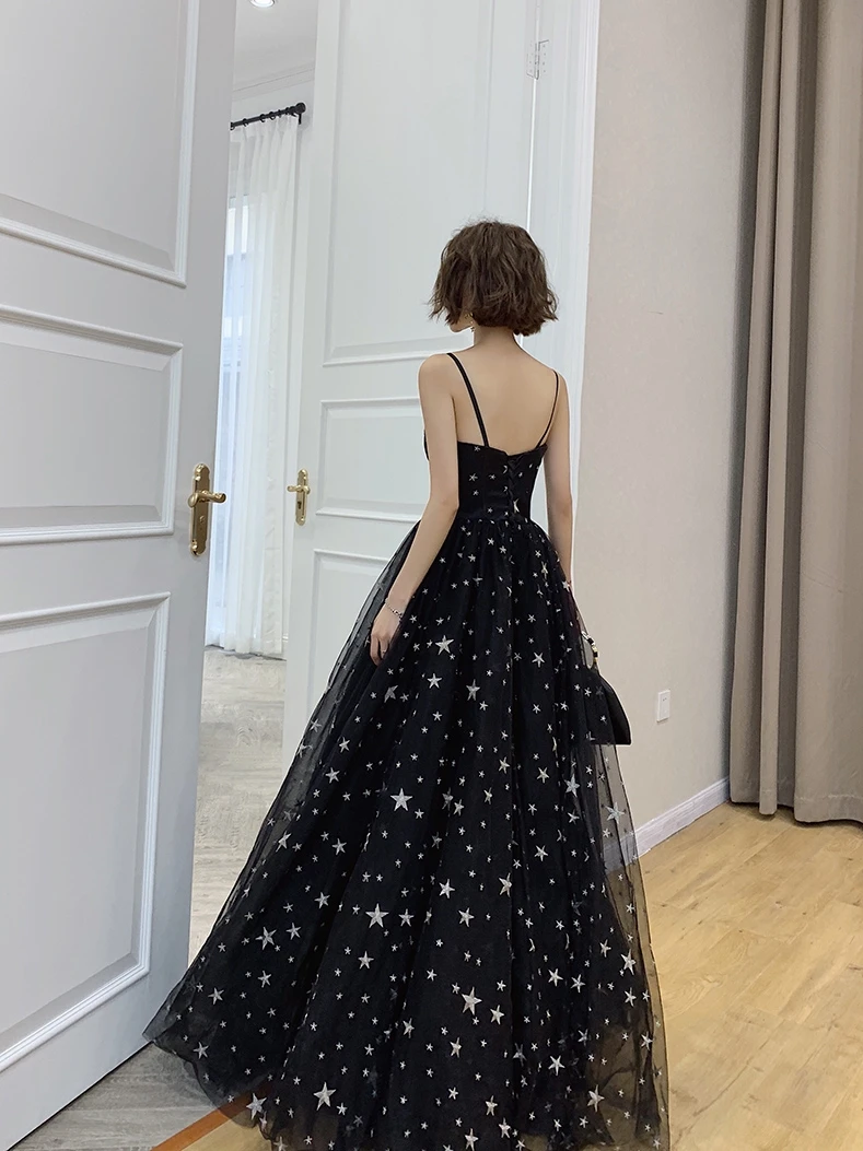 chinese dress ladies High Neck Split Black Long Sleeves Prom Dress with Star PSK067 US0 / Custom Color main image 0