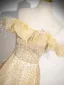 Chic / Beautiful Yellow Beading Sequins Prom Dresses 2024 A-Line / Princess Off-The-Shoulder Feather Sleeveless Backless Floor-Length / Long Prom Formal Dresses