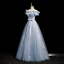 Chic / Belle Bleu Ciel Perlage Paillettes Appliques Robe De Bal 2023 Princesse De l'épaule Noeud Ceinture Sans Manches Dos Nu Longue Promo Robe De Ceremonie