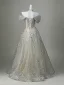 Scintillantes Gris Faux Diamant Paillettes Robe De Soirée 2026 Princesse De l'épaule Manches Courtes Dos Nu Longue Robe De Ceremonie