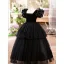Chic / Beautiful Black Cascading Ruffles Birthday Flower Girl Dresses 2024 Square Neckline Ball Gown Puffy Short Sleeve Backless Floor-Length / Long