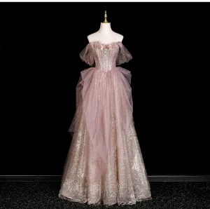 Scintillantes Haut De Gamme Rougissant Rose Faux Diamant Paillettes Robe De Soirée 2025 Princesse Bustier Sans Manches Dos Nu Longue Soirée Robe De Ceremonie