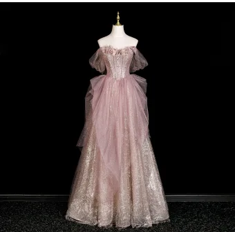Scintillantes Haut De Gamme Rougissant Rose Faux Diamant Paillettes Robe De Soirée 2025 Princesse Bustier Sans Manches Dos Nu Longue Soirée Robe De Ceremonie