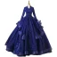 Vintage / Retro Navy Blue Pearl Sequins Lace Flower Prom Dresses 2022 Ball Gown High Neck Cascading Ruffles Long Sleeve Backless Beading Floor-Length / Long