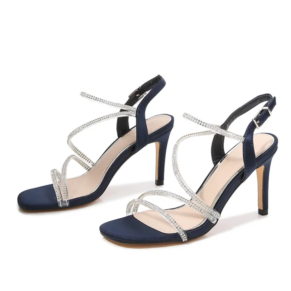 Sexy Sommer Rosa Abend Sandalen Damen 2022 Strass Knöchelriemen 8 cm Stilettos Spitzschuh Sandaletten Hochhackige
