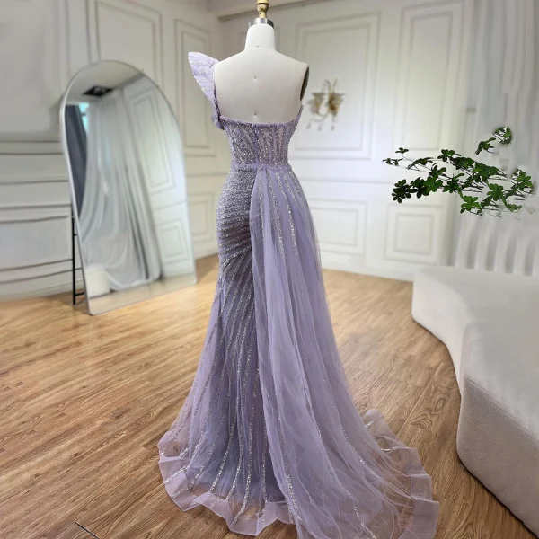 Charmant High End Lavendel Glanz Pailletten Abendkleider 2024 Meerjungfrau One-Shoulder Ärmellos Rückenfreies Sweep / Pinsel Zug Abend Festliche Kleider