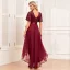 Chic / Belle Bordeaux Paillettes Asymétrique Robe De Bal 2024 Princesse V-Cou Manches Courtes Dos Nu Promo Robe De Ceremonie