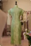 Chinese style Sage Green Split Front Silk Cheongsam 2026 Trumpet / Mermaid High Neck Short Sleeve Tea-length