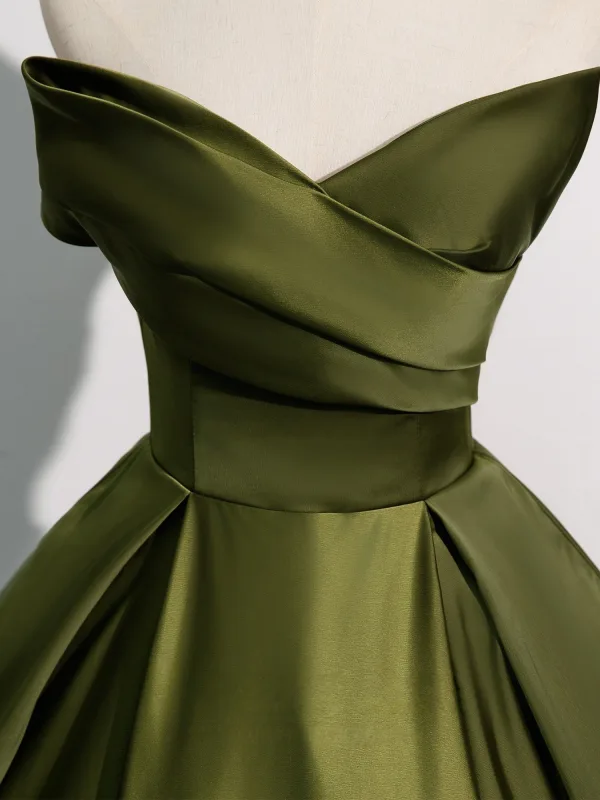 Vintage Olivgrün Satin Ballkleider 2025 Ballkleid Bandeau Ärmellos Rückenfreies Lange Ball Festliche Kleider