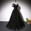 Élégant Noire Perlage Robe De Bal 2022 Princesse V-Cou Manches Courtes Dos Nu Longue Robe De Ceremonie