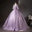 Vintage / Retro Elegant Lavender Beading Sequins Prom Dresses 2025 Ball Gown Scoop Neck Short Sleeve Backless Floor-Length / Long Formal Dresses