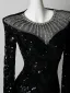 Sparkly Black Sequins Rhinestone Evening Dresses 2026 Trumpet / Mermaid Scoop Neck Long Sleeve Floor-Length / Long Formal Dresses