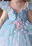 Flower Fairy Sky Blue Appliques Pearl Sequins Birthday Flower Girl Dresses 2025 Ball Gown Scoop Neck Cap Sleeves Backless Floor-Length / Long