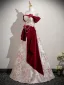 Élégant Bordeaux Appliques Impression Robe De Bal 2025 Princesse De l'épaule Manches Courtes Dos Nu Longue Robe De Ceremonie