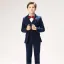 Navy Blue Stripe Long Sleeve Boys Wedding Suits 2022 Body Jewellery Coat Pants Shirt Tie Vest Wedding