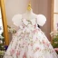 Chic / Beautiful White Birthday Floral Flower Girl Dresses 2022 A-Line / Princess Scoop Neck Puffy Short Sleeve Backless Bow Pearl Floor-Length / Long Flower Girl Dresses