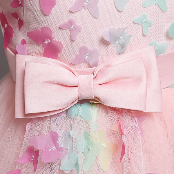 Lovely Blushing Pink Butterfly Appliques Birthday Flower Girl Dresses 2024 Ball Gown Scoop Neck Sleeveless Bow Sash Floor-Length / Long