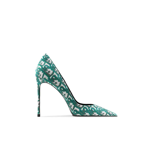Fashion Green Plaid Evening Party Pumps 2024 Leather 10 cm Stiletto Heels Pointed Toe Pumps High Heels