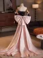 Sexy Noire Faux Diamant Robe De Soirée 2025 Trompette / Sirène Bustier Manches Longues Dos Nu Noeud Longue Soirée Robe De Ceremonie