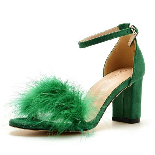Simple Rougissant Rose Vêtement de rue Désinvolte Été Sandales Femme 2023 Bride Cheville Plumes 7 cm Talons Épais Peep Toes / Bout Ouvert Sandales Talons Hauts