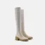 Fashion Beige Street Wear Winter Knitting Womens Boots 2023 6 cm Thick Heels Round Toe Boots