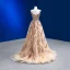 Scintillantes Doré Fait main Perlage Paillettes Robe De Soirée 2022 Princesse U-Cou Sans Manches Dos Nu Train De Balayage Promo Robe De Ceremonie