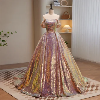 Scintillantes Sexy Or Rose Paillettes Robe De Bal 2023 Robe Boule Bustier Sans Manches Dos Nu Train De Balayage Promo Robe De Ceremonie