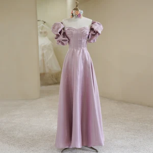 Chic Beautiful Lavender Prom Dresses 2022 A Line Princess Strapless Puffy Short Sleeve Backless Floor Length Long Prom Formal Dresses