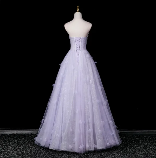 Chic / Beautiful Lavender Appliques Rhinestone Prom Dresses 2025 A-Line / Princess Strapless Sleeveless Backless Floor-Length / Long Formal Dresses