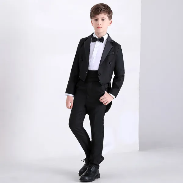 Black Long Sleeve Boys Wedding Suits 2022 Coat Pants Shirt Tie Vest ...