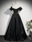 Elegant Black Prom Dresses 2023 A-Line / Princess Ruffle Off-The-Shoulder Short Sleeve Backless Floor-Length / Long Prom Formal Dresses