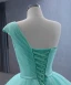 High-end Mint Green Cascading Ruffles Prom Dresses 2024 Ball Gown One-Shoulder Sleeveless Backless Court Train Prom Formal Dresses