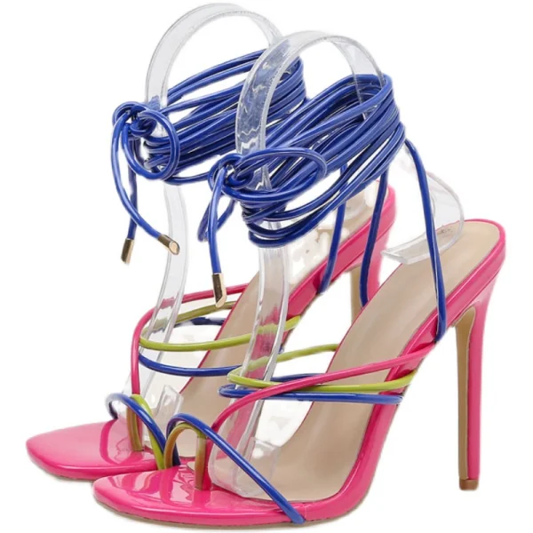 Roman Sexy Black Street Wear Cocktail Party Lace-up Womens Sandals 2022 11 cm Stiletto Heels Open / Peep Toe Sandals High Heels
