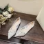 Chic / Beautiful White Pearl Sequins Flat Wedding Shoes 2024 Leather Pointed Toe Wedding Pumps