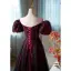 Elegant Burgundy Printing Prom Dresses 2022 A-Line / Princess Off-The-Shoulder Puffy Short Sleeve Backless Floor-Length / Long Prom Formal Dresses