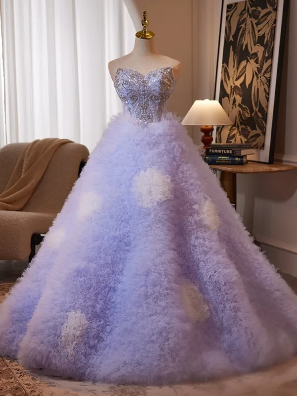 Sexy Lavande Perlage Paillettes Faux Diamant Plissée Robe De Bal 2024 Robe Boule Bustier Sans Manches Dos Nu Longue Promo Robe De Ceremonie