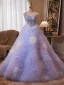 Sexy Lavande Perlage Paillettes Faux Diamant Plissée Robe De Bal 2024 Robe Boule Bustier Sans Manches Dos Nu Longue Promo Robe De Ceremonie