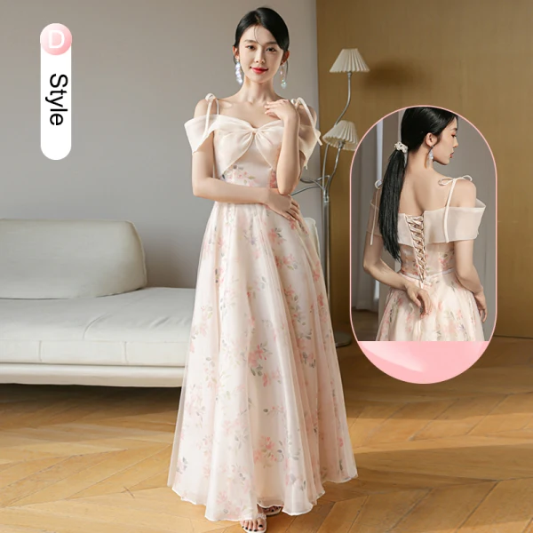 Chic / Beautiful Blushing Pink Bow Printing Bridesmaid Dresses 2023 A-Line / Princess Short Sleeve Backless Floor-Length / Long Bridesmaid Dresses