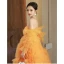 Charming Orange Pleated Evening Dresses 2023 A-Line / Princess Off-The-Shoulder Short Sleeve Backless Sweep Train Evening Party Formal Dresses