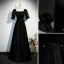 Chic / Beautiful Black Pearl Satin Evening Dresses 2023 A-Line / Princess Square Neckline Short Sleeve Backless Floor-Length / Long Evening Party Formal Dresses
