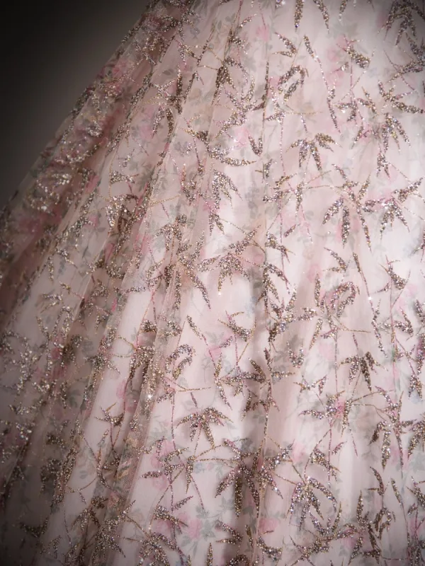 Bling Bling Rougissant Rose Paillettes Robe Boule Robe De Bal 2024 De l'épaule Manches Courtes Dos Nu Longue Promo Robe De Ceremonie