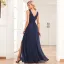 Simple Bleu Marine Fendue devant Robe De Bal 2024 Princesse Chiffon V-Cou Sans Manches Dos Nu Longue Promo Robe De Ceremonie